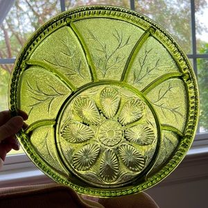 Vintage Indiana Glass Appetizer platter deviled egg mid century